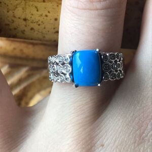 Natural Ceruleite Sterling Silver Ring Size 6.75